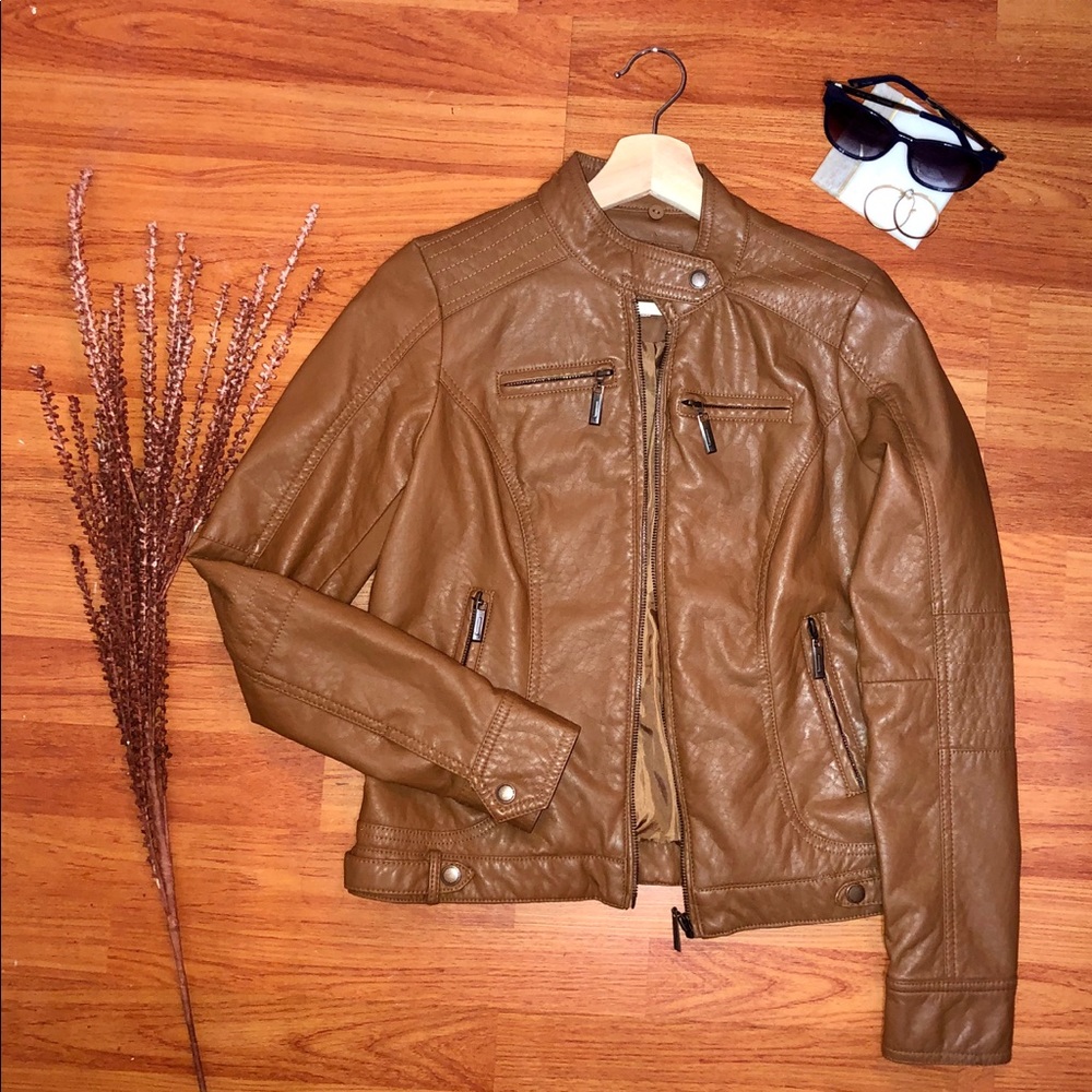 J2 Faux Leather Jacket in Caramel Brown